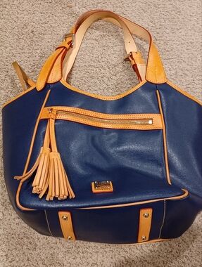 Dooney & Bourke Maddie Leather Tote Handbag in navy blue.